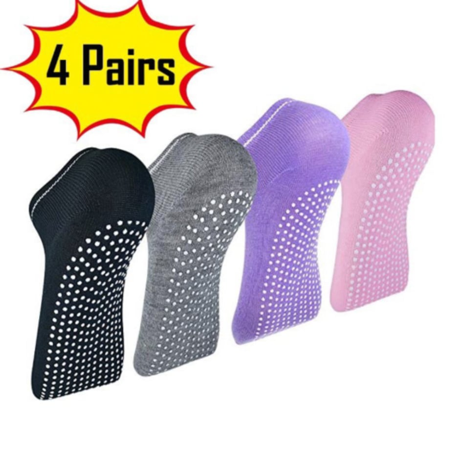 Yoga Socks For Women - 4 Pairs Pilates Socks Non-slip Grips Sock