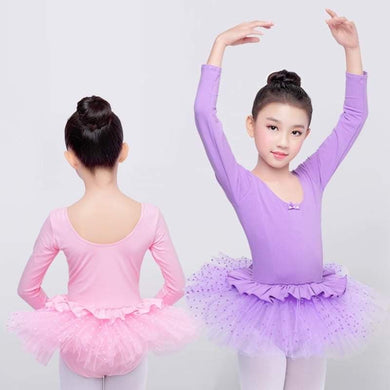Girls Long/Short Sleeve Dance Ballet Dress Kids Princess Tutu Skirt