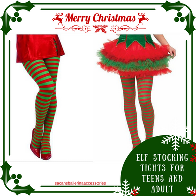 Ladies Red Green Stripes Elf Tights Christmas Knee Socks Costumes