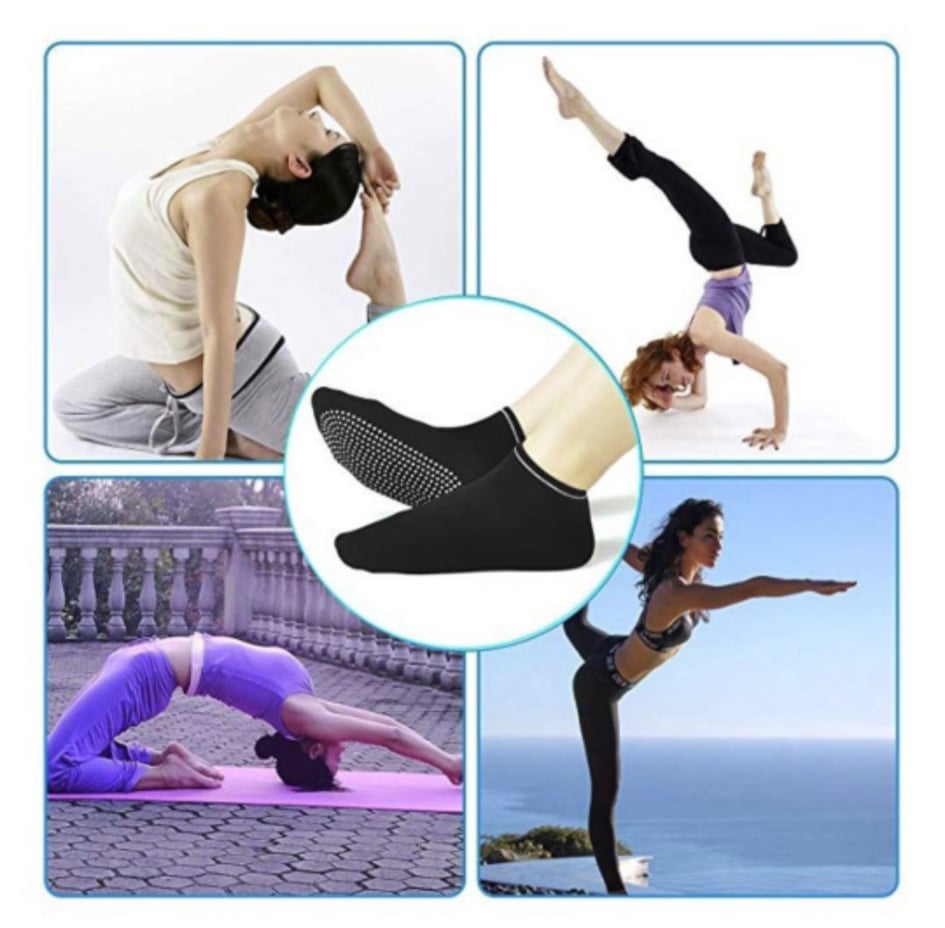 Womens Yoga Socks Non Slip Pilates Massage Sport Ankle Socks Grip Gym