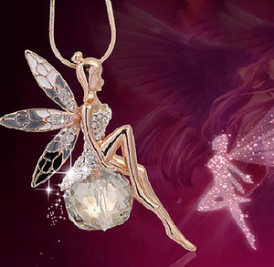 Ballet Crystal Fairy Angel Wing Dancing Pendant Chain Necklace