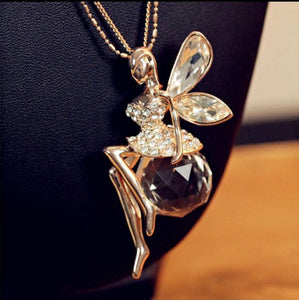 Ballet Crystal Fairy Angel Wing Dancing Pendant Chain Necklace