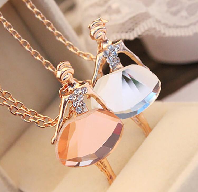 Dancing Rhinestone Ballet Girl Necklace