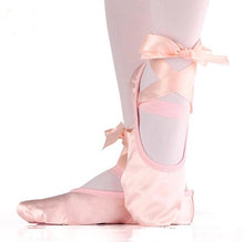 Load image into Gallery viewer, Children&#39;s and Adult Girls Ballet Dance Shoes Satin Gymnastics Flats Split Sole with Ribbon