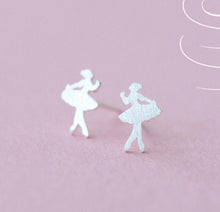 Load image into Gallery viewer, Ballet Ballerina Silver Stud Earrings Dancing Dancer Matte