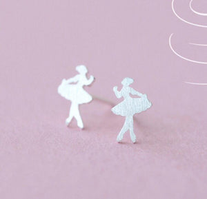 Ballet Ballerina Silver Stud Earrings Dancing Dancer Matte