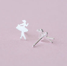 Load image into Gallery viewer, Ballet Ballerina Silver Stud Earrings Dancing Dancer Matte