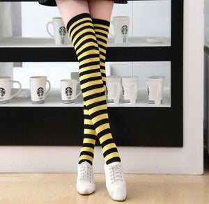 Kids Adult Stripe Knee high Socks Cosplay Costume Socks