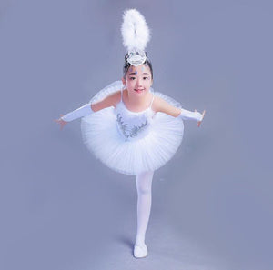 Girls White Ballet Costumes Little Swan Dance Tutu Skirt