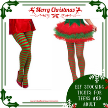 Load image into Gallery viewer, Ladies Red Green Stripes Elf Tights Christmas Knee Socks Costumes