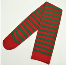 Load image into Gallery viewer, Ladies Red Green Stripes Elf Tights Christmas Knee Socks Costumes